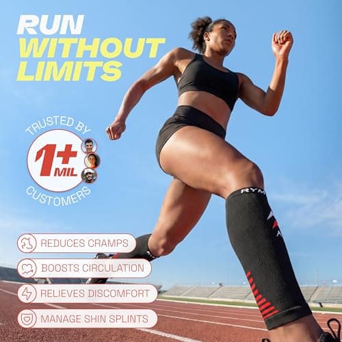 Rymora Calf Compression Sleeves for Men & Women (Ideal for Sports, Running, Shin Splints & More) (One Pair) (Black) (Large) [L] — view 2