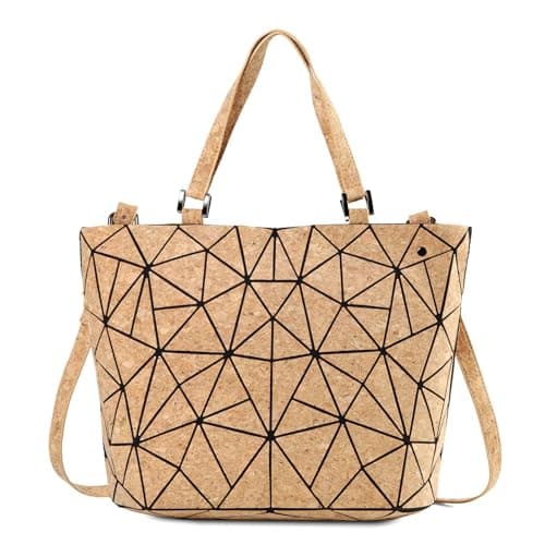 Geometric Tote Bag - Cork Handbag Top Handle Shoulder Summer Beach Bag