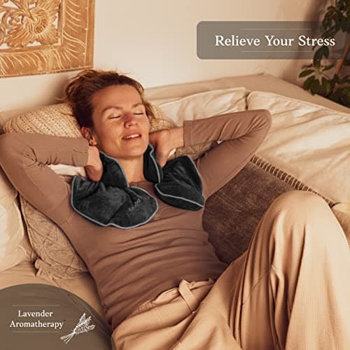 Qomfor - Microwavable Wheat Bag - Dark Grey, Lavender Scent - 1.5kg Weighted Neck/Shoulder Wrap - Heating Pad - Hot/Cold Therapy, Stress Relief, Arthritis Pain, Muscle Tension, Headache — view 5