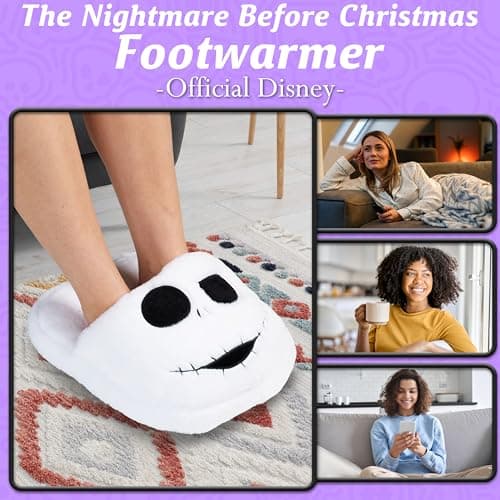 Disney The Nightmare Before Christmas Foot Warmer Women Teens UK 2-13.5, Non Electric Fleece Foot Muff Adults, Heated Slipper, Non Slip (White TNBC) — view 2