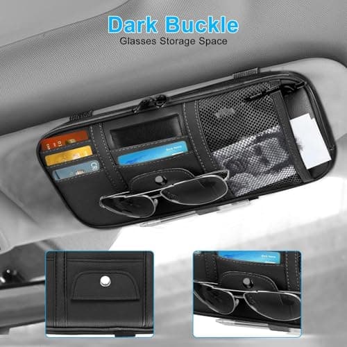 Linkstyle Car Sun Visor Organizer, Auto Interior Leather Storage Pocket Pouch, Sunglasses Holder for Car, Bag for Card License Registration Pen — view 3