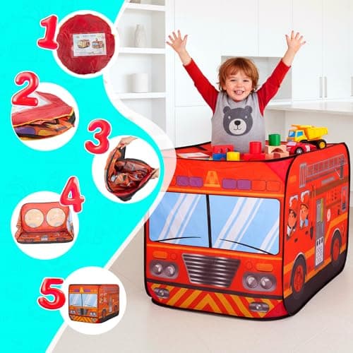 Fire Truck Pop Up Tent for Kids – Foldable Playhouse for Boys Girls Ages 3-8 – Indoor Outdoor Waterproof Play Tent with Carry Bag – Imaginative Role-Play Toy Gift — view 2