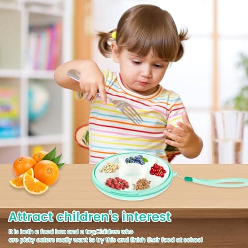 Kids Snack Spinner Toddler Spinner Snack Box with 5 Compartments and Lid Portable Spinners Reusable Kids Container Serving Tray for Fruit, Candy, Nuts, Desserts (Mint Green) — view 2