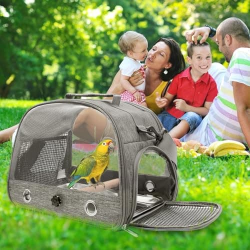 Bird Carrying Backpack,Travel Bag,Stainless Steel Tray Stand Perch,Portable,Washable,Outdoor,for Parrot Hiking,Camping,with 1 Stone Molars-Grey — view 5