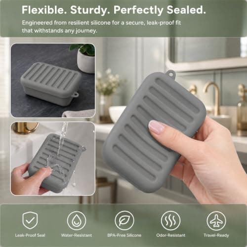 Travel Soap Case with Draining Layer, Silicone Soap Dish with Lid — view 3