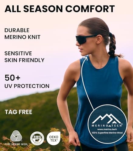 Merino.tech Women’s Merino Wool Tank Top - Active Lightweight Undershirt Moisture Wicking Breathable Base Layer (Small, Black Highneck) — view 4