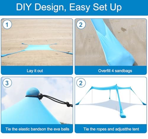 Gr8 Garden Beach Tent Portable 4-6 Person Sun Shade Family Shelter Camping Hiking UV Resistant Lightweight Canopy Awning with Sandbag Anchor Sunshade UPF50+ — view 6
