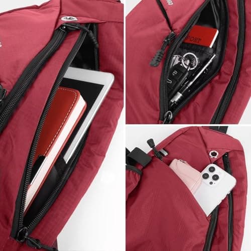 TITECOUGO Sling Backpack Travel Shoulder Bag One Strap Crossbody Bags Lightweight Chest Daypack Camp Day Packs for Women and Men Hiking Accessories Large Red — view 4