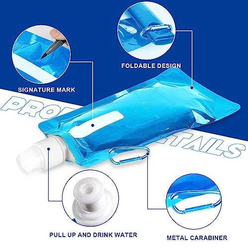 flintronic Foldable Sports Bottle, 6pcs Foldable Water Bottle 500mL, Reusable BPA Free Collapsible Water Bottle, Flexible Drink Pouches Bags with Clip for Outdoor Sports, Travel, Biking, Hiking — view 4