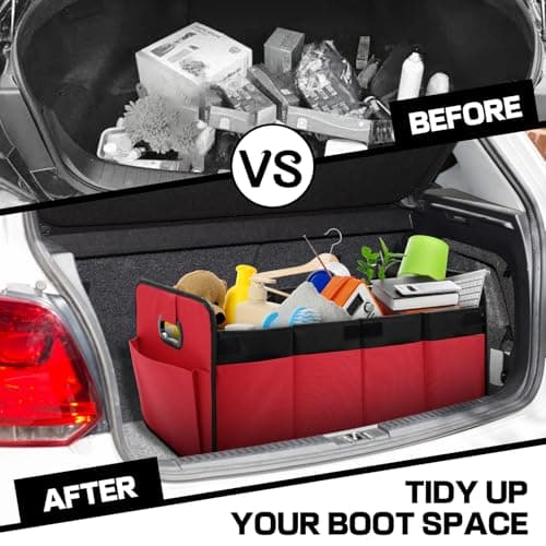 Car Boot Organiser, Foldable Car Storage Box with 70L Large Capacity (Red) — view 6