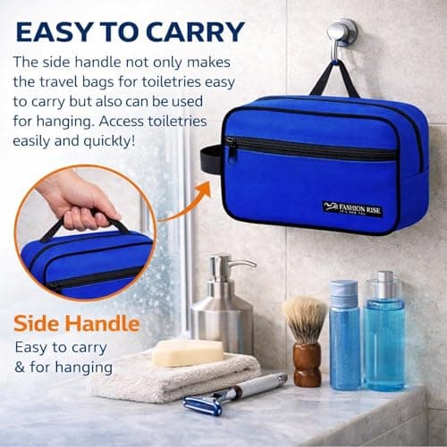 Water-Resistant Toiletry Bag for Men & Women - Lightweight Travel Wash Bag with Multiple Compartments, Compact Dopp Kit Cosmetic Organizer, Durable Nylon Shaving & Makeup Storage Case (Blue) — view 4
