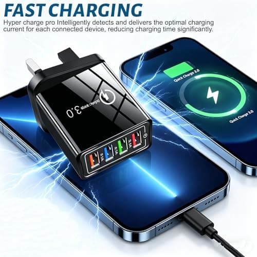 Hyper Charge Pro Charger, 4-Port Quick Charge 3.0 Hub with Temp Control & Fast Charging, USB Plug Fast Charging,Compatible with All Phones & Devices (Black-2pcs) — view 2