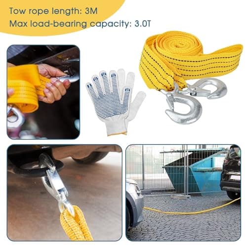 MEETOZ Car Emergency Breakdown Safety Kit 10-in-1 Vehicle Europe Roadside Assistance Travel Kit with Jump Leads, Tow Rope, Warning Triangle, Hi-Vis Vest, Emergency Hammer etc — view 4