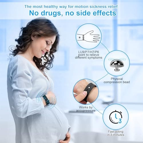 MEIYYJ Travel Sickness Bands for Adults Adjustable Anti Sickness Wristbands Natural Nausea Relief of Headaches,Insomnia,Anxiety,Sleep Aid, Morning Sickness-Black — view 3