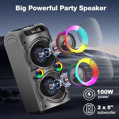 Portable Bluetooth Speaker 100W Big Powerful Wireless Boombox TWS Pairing Loud Stereo Sound Deep Bass Large Party Speakers with Subwoofer LED Lights for Outdoor Home Camping — view 2