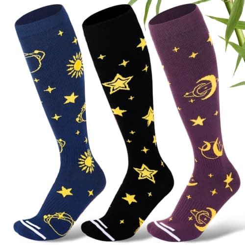 KKuSoxyy 3 Pairs Bamboo Compression Socks for Women Soft Flight Socks Moisture Wicking Knee High Cushioned Travel Socks for Long Flight Nurse Pregnancy 15–20mmHg S-M