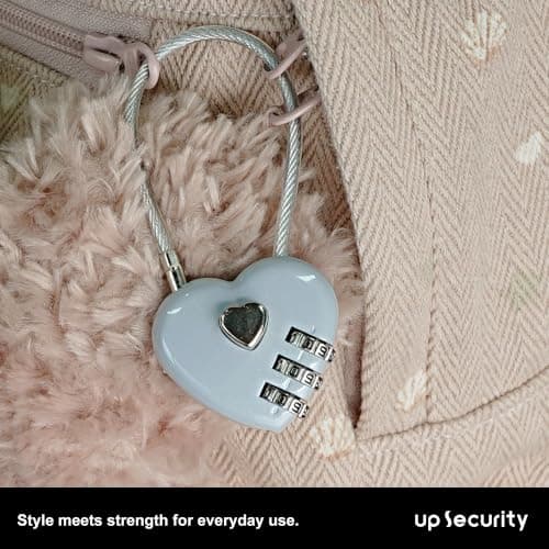 UP Security Premium Combo Lock, Combination Locks for Travel Security, Small Cable Lock for Backpack, Travel Security, Luggage, Suitcase, Bag, Anti-Theft, 3-Digit Password, No Keys (Silver+Silver) — view 6