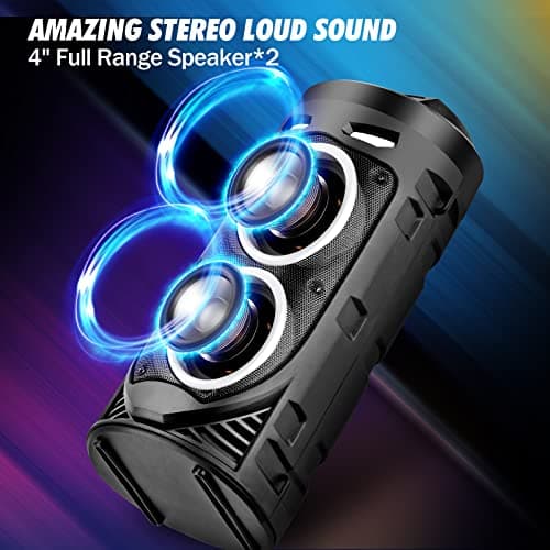 BabYoung Portable Bluetooth Speaker, 30W Wireless Speaker with Double 4'' Full range Stereo Sound, Mixed Color LED Lights, Remote, Supports EQ, TWS, USB, TF, AUX, Loud for Travel, Home, Party(1 Pcs) — view 2