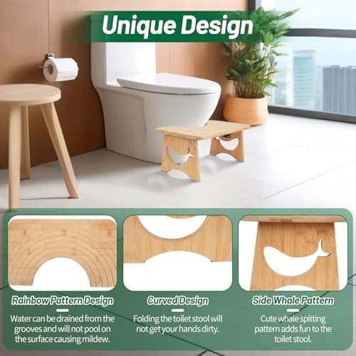 MAIJIAJU Single Toilet Stool, Foldable Bamboo Squat Assistance — view 3