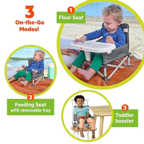 Bright Starts Pop 'N Sit Portable Booster, Indoor/Outdoor Use, Floor Seat with Feeding Tray, Grey, 6 Mos - 3 Yrs — view 5