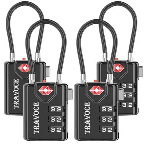 Search Alert TSA Approved Travel Combination Luggage Cable Locks for Suitcase, Gym Locker,Toolbox,Backpack 1,2,4,6 &10 pk, Black 4 Pack, ONE_Size