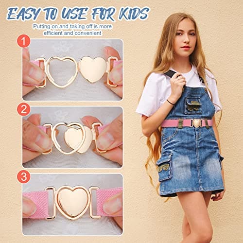 Firtink 3 Pack Girls Elastic Belts, Adjustable Kids Belt with Heart Buckle — view 3