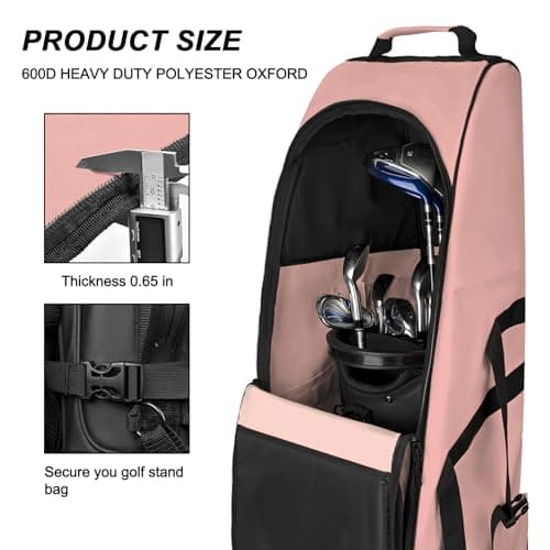 Heavy Duty Oxford Wear-Resistant Soft-Sided Golf Club Flight Bag with Wheels,Pink — view 5