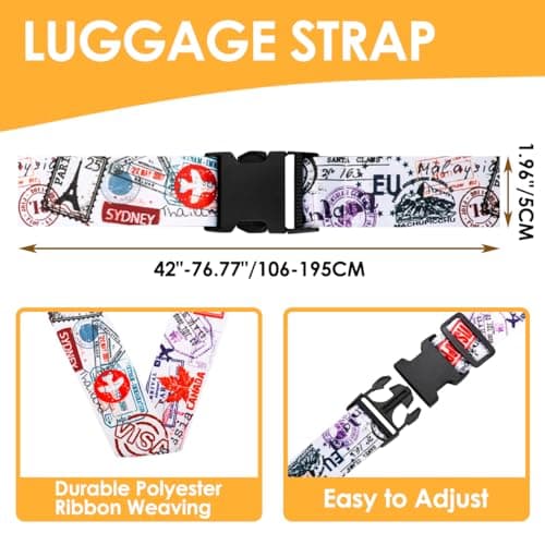 Adjustable Travel Luggage Strap Suitcase Belt Travel Bag Accessories 1.96 in W x 6.23 ft L (2 Pack-Journey) — view 2