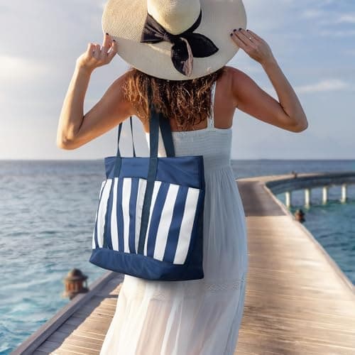G4Free 35/50L Foldable Beach Bag with Zipper Pockets, Waterproof Tote Pool Handbags for Women, Compatible with Stanley Cup, Weekender, Travel, Holiday — view 2