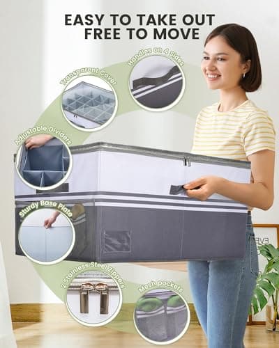 Opvener 24 Pairs Shoe Organizer for Closet, Sandal Storage Organizer, Large Foldable Shoe Storage Boxes Bin Container With Dividers, Handles, Mesh Pocket, Small Space Fabric Shoe Organizer Cubby Grey — view 4