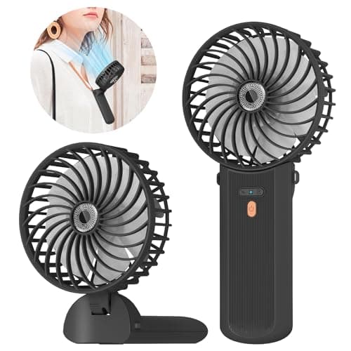 Lepwings Portable Fan Handheld Mini Rechargeable Neck Hanging Fans with 16-Hour Cooling, 4-Speeds Foldable Pocket Fan for Summer Outdoor Travel Home Office - Black