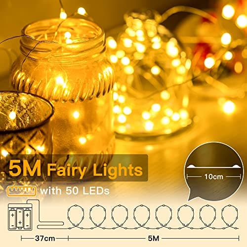 Ollny 5m 50 LED Fairy Lights Battery Operated, Copper Wire Christmas Lights — view 2