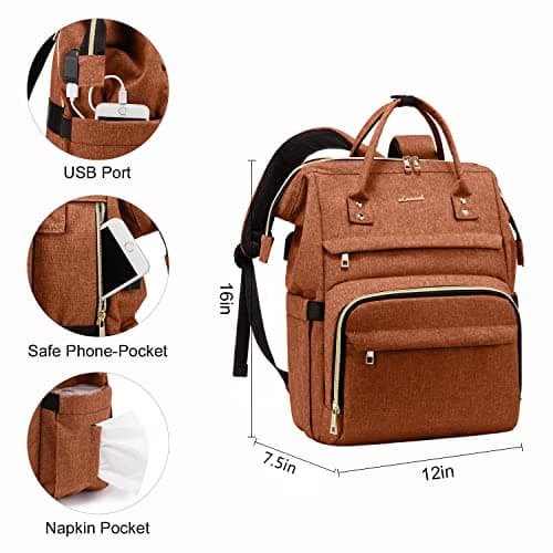 LOVEVOOK Laptop Backpack Women, Large Work Womens Backpacks, 15.6 Inch Rucksack Bag for Travel Business Uni, Lightweight Ladies Back Pack with USB Port & Anti-Theft Pocket, Orange — view 6