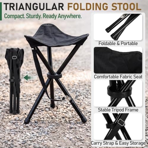 Karenhi 6 Pack Travel Folding Camping Stool, Lightweight Outdoor Tripod Chair Heavy Duty Portable Three Legged Seats for Travel Fishing Hiking Tailgating, Premium 600d Oxford Fabric, Black — view 4