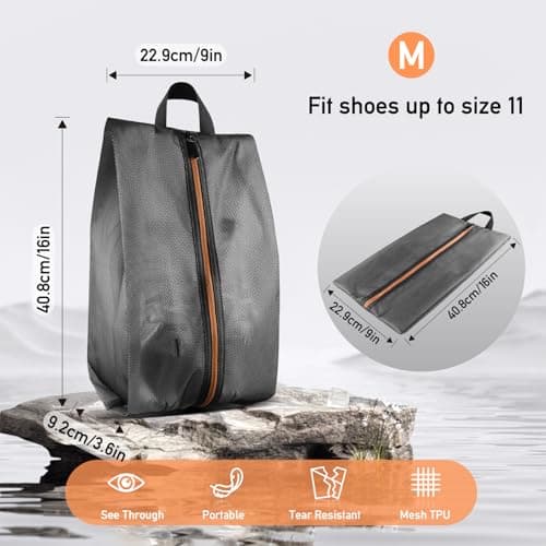 Aofmee Shoe Bags for Travel, 2 Pack Shoe Storage Bags, Water Resistant TPU Mesh Shoe Pouch with Zipper and Handle, Organizer Shoe Bag for Man and Women, (16in x 9in) — view 4