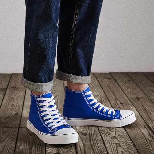 ZGR Men's High Top Canvas Sneakers Lace Up Classic Casual Walking Shoes, Blue, 12 — view 3