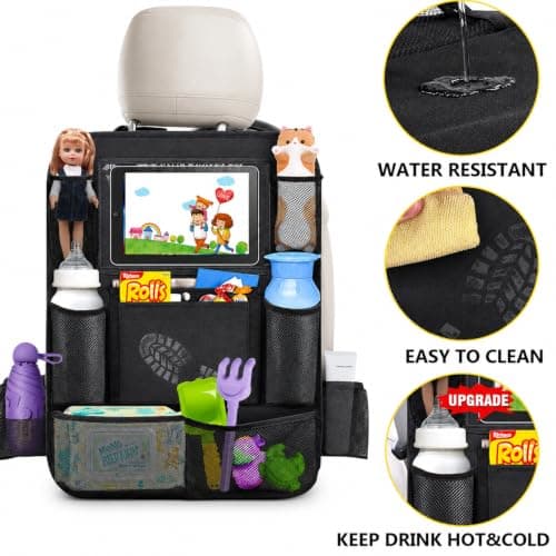 YUPDFGB Auto Ruecksitz Organizer Kinder 2er Set, Car Seat Organizer, Leather Car Organiser for Kid, 11 Storage Pockets with Foldable Table Tray and Tablet Holder for Travel Accessories (B) — view 3
