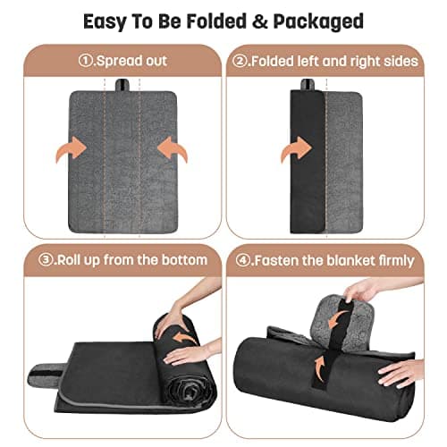 Kato Tirrinia Warm Waterproof Outdoor Blanket with Sherpa, Windproof Camping Travel Blankets, Foldable Picnic Blanket for Stadium, Grass, Car, Hiking, Road Trip, 130 x 150 cm - Black — view 3