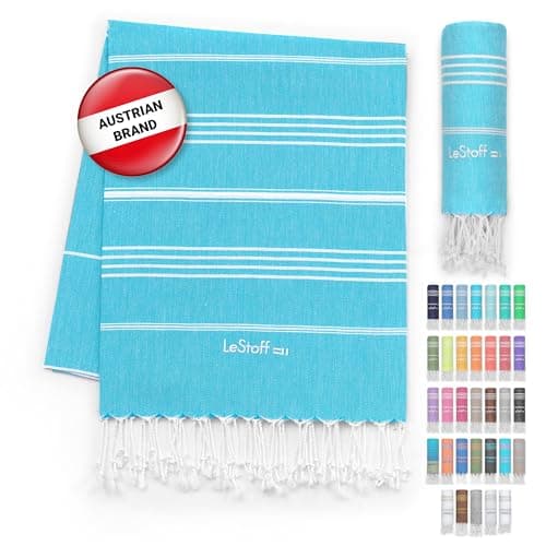 LeStoff Hammam Towel, Beach Towel, 100% Organic Cotton, 95x180 cm, Aqua
