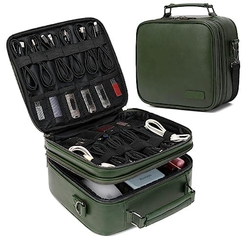 KYALOU Electronics Travel Organizer, Large Electronic Accessories Cable Case with Adjustable Dividers, Waterproof Tech Storage Bag Gifts with Double Layers for Cord, Charger, Power Bank - Olive Green