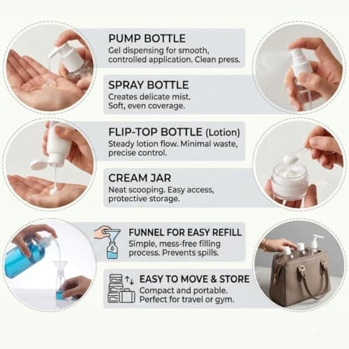 NAEEM SONS 5x Travel Bottles Set for Toiletries Empty Refillable Clear Plastic Travel Liquid Containers Ideal For Shampoo Cosmetic Lotion Body Wash Makeup Shower Gel Hand Soap Travel (5PC) (Pack of 2) — view 5