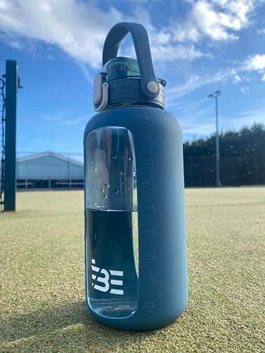 Be-Active Glass Water Bottle 2.2 Litre with Times to Drink - Borosilicate Glass – Motivational bottles - BPA Free (Blue) — view 6