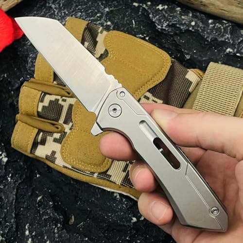 LINMOHERUI High-Carbon Steel Folding Pocket Tool, Men Cool Cutter 2.55'' Blade Folding EDC Gadgets, with Leather Storage Bag for Great Gift or Outdoor Camping — view 4