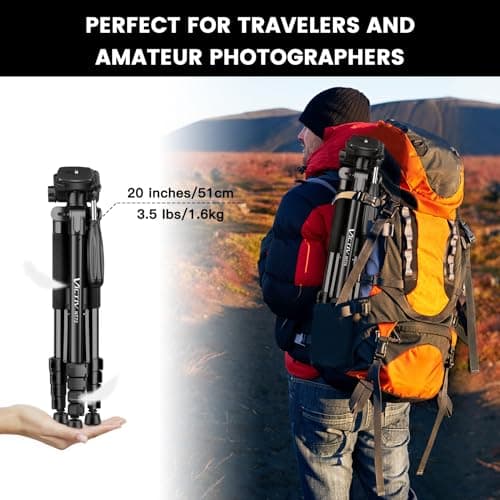 Victiv 72-inch Camera Tripod Aluminum Monopod T72 Max. Height 182cm- Lightweight and Compact for Travel with 3-way Swivel Head and 2 Quick Release Plates for DSLR Video Shooting - Black — view 2