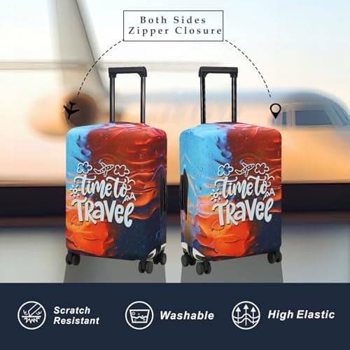 Explore Land Travel Luggage Cover Air Approve Suitcase Protector Fits 18-32 Inches Case, Time to Travel, Small — view 2
