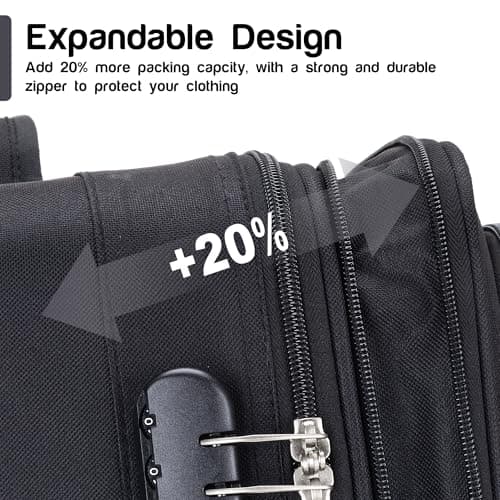Aerostar Medium 26” Lightweight Softshell Expandable Suitcase, Check in Luggage 2 Corner Wheels with Integrated Combination Lock (Black, 70 litres) — view 3