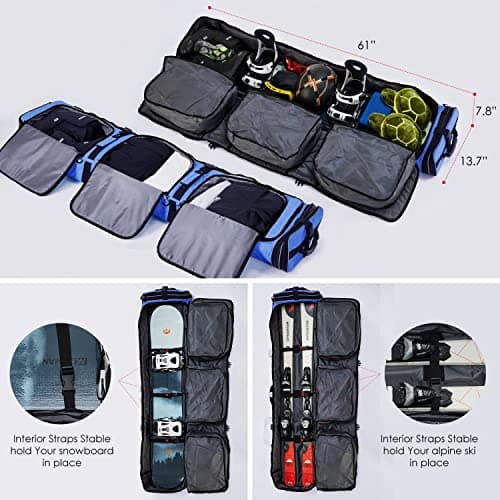 XCMAN Padded Snowboard Bag with Wheels,Adjustable Length 63-75In,Padded Bag for Air Traveling,Loading Capacity 100L… (Navy Blue) — view 6
