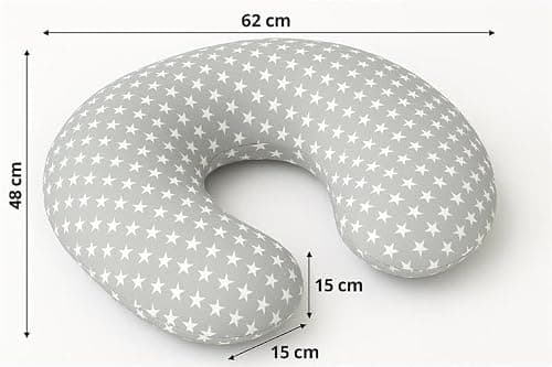 Babymam Feeding Pillow for Baby and Mum – Nursing Cushion with Removable 100% Cotton Cover – U-Shaped Breastfeeding Support – Stars with Grey — view 5
