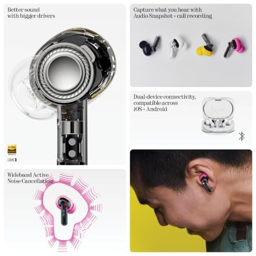 Nothing Ear (3a) Noise Cancelling Earbuds, 45dB Hybrid ANC, 12mm Driver with Hi-Res Audio and Bigger Bass, 6 Mics for Clear Calls & Recording, Dual Connect Bluetooth Earphones for Sport, Travel, Work — view 2