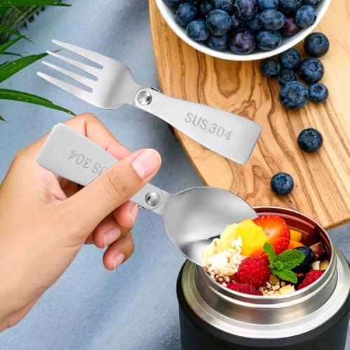 Mabor 6 PCS Folding Spoon and Fork Set, Stainless Steel Foldable Utensils for Food Jar Lunch Box Travel Camping Picnic Outdoor Dining Accessories, Silver — view 3